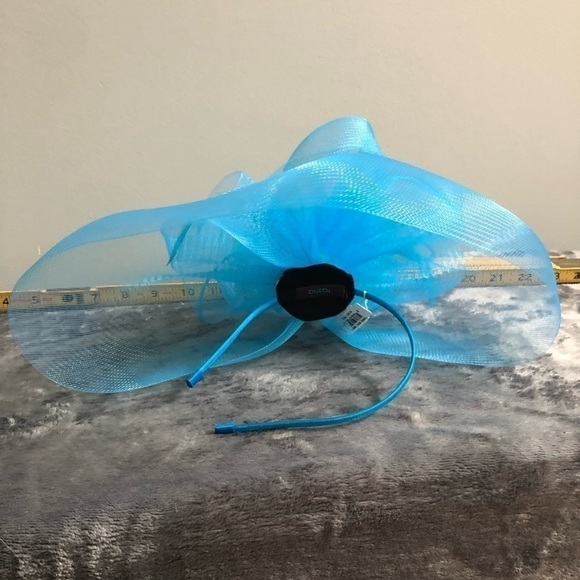 𝅺TASHA Fascinator Metal Headband Robin‎ Egg blue floating feathers flower bow - Picture 4 of 6